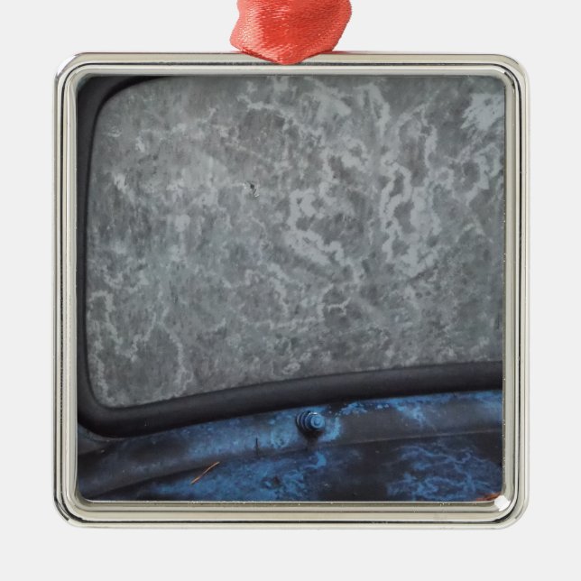 Blått Lastbil-fostrat fönster Julgransprydnad Metall (Framsidan)