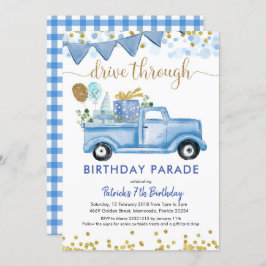 Blått Lastbil Pojke Drive efter födelsedag Parad Inbjudningar