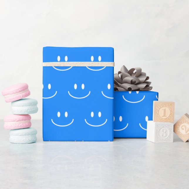Blått Leende Mönster Presentpapper (Baby Shower)