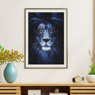 Blått Lejont djurskydd i Porträtt Poster