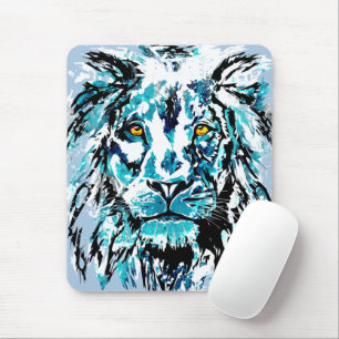 Blått Lejont huvud-musknapp   Lejon Mousepad Musmatta
