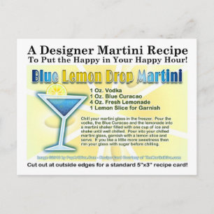 Blått Lemon Drop Martini Recipe-vykort Vykort