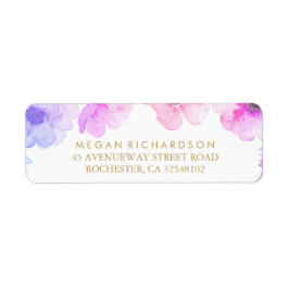 Blått Lila Blommigt Elegant Vattenfärg Bröllop Returadress Etikett
