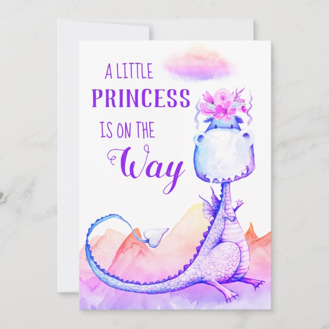 *~* Blått Lila Dragon Flicka Shower-inbjudan Inbjudningar (Framsida)