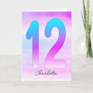 Blått Lila Gradient 12:e Birthday Kort