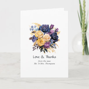 Blått, Lila, Guld och Svarta Blommigten Bröllop Tack Kort