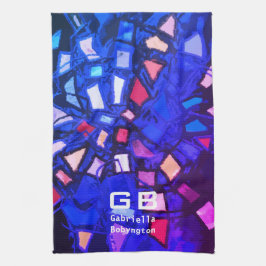 Blått lila i monogram abstrakt, färglöst vibration kökshandduk