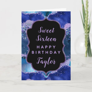 Blått Lila Ocean Agate Sweet 16 Grattis på födelse Kort