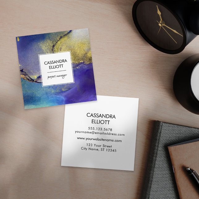 Blått Lila och Guld-alkohol, flytande konst av Blä Fyrkantigt Visitkort (Skapare uppladdad)