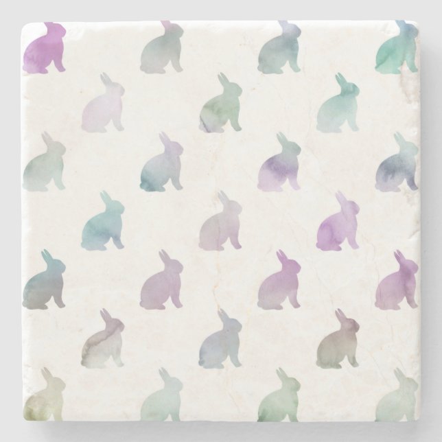 Blått Lila Pastel Watercolor Bunny Bakgrund Underlägg Sten (Framsidan)
