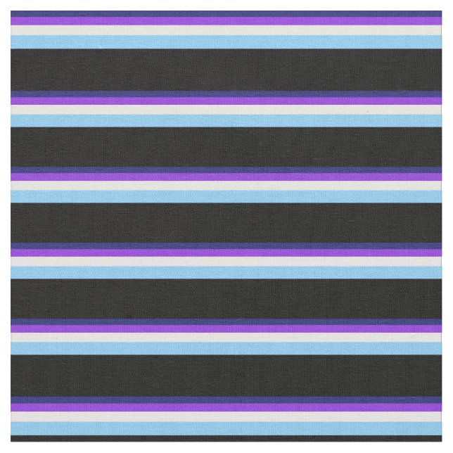 Blått, Lila, Vitt, Ljust Himlar Blue & Black Tyg (Närbild)