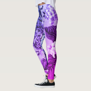 Blått- & lilavintage botaniska blom- Toile No.1 Leggings