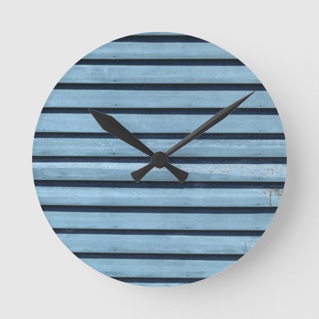 Blått Linjer (medelstort) Vägglås Rund Klocka (Framsida)