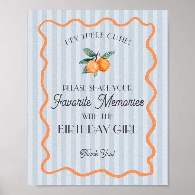 Blått litet Cutie Citrus Favorite-minne födelsedag Poster (Framsidan)