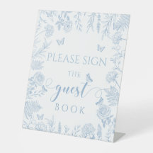 Blått litet knappsats - bok-skylt för babydusch