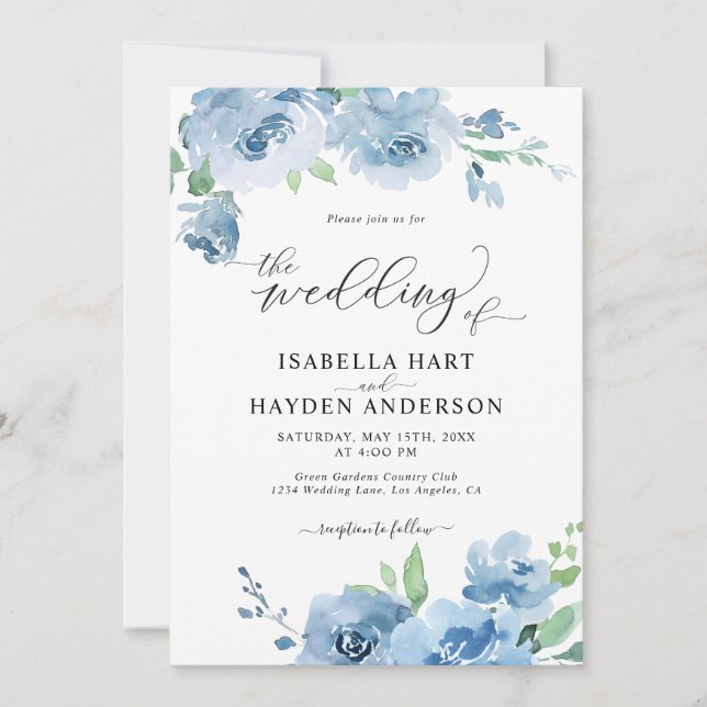 Blått ljus Baby blue alla i en QR-kod Bröllop Inbjudningar (Framsida)