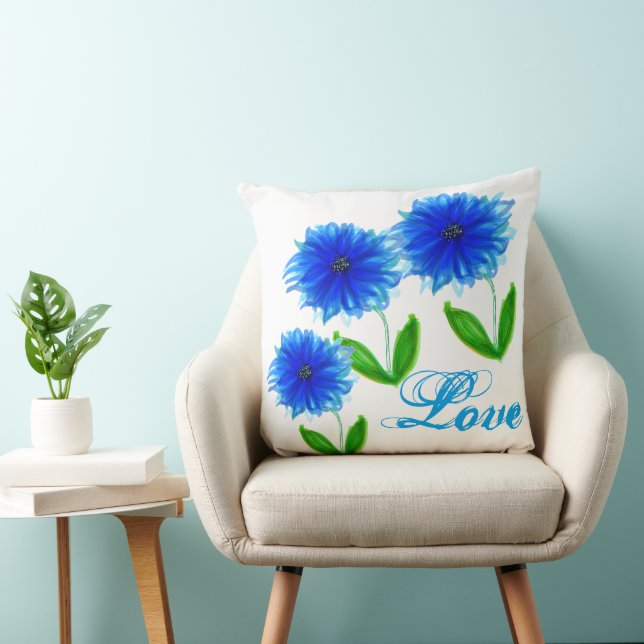 Blått ljus Blommigt Kudde (Stol)