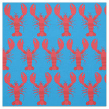Blått Lobster Print Fabric Blue