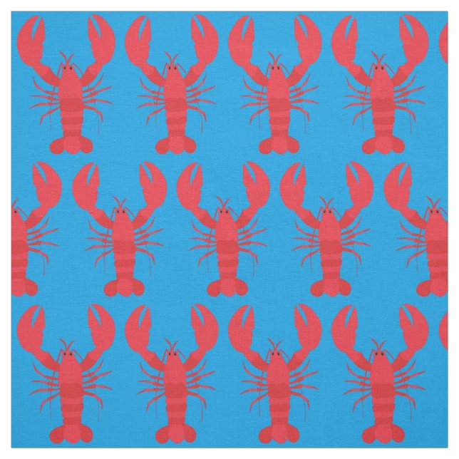 Blått Lobster Print Fabric Blue Tyg (Provkarta)