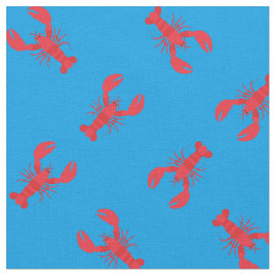 Blått Lobster Print Fabric Blue Tyg