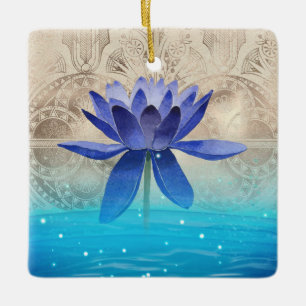 Blått Lotus Flower för antika Egyptener, formatera Julgransprydnad Keramik