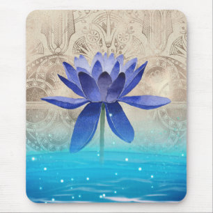 Blått Lotus Flower för antika Egyptener, formatera Musmatta