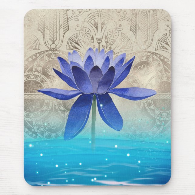 Blått Lotus Flower för antika Egyptener, formatera Musmatta (Framsidan)