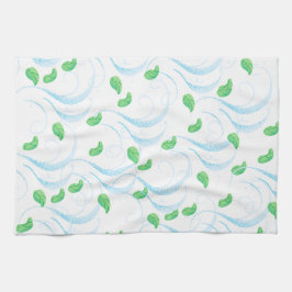 Blått Löv av Vågar och Grönt Kökdun Kökshandduk