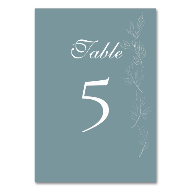 Blått löv-Bordsnummer-kort för elegant Bordsnummer (Framsidan)