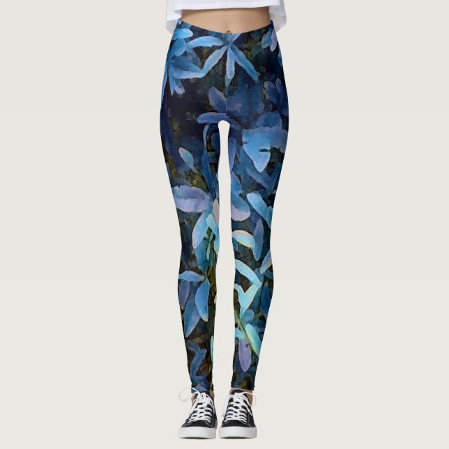 Blått Löv Impression Leggings (Framsida)