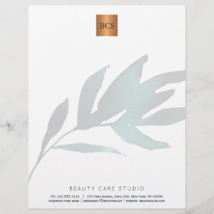 Blått löv metallisk koppar av guld monogrammad brevhuvud