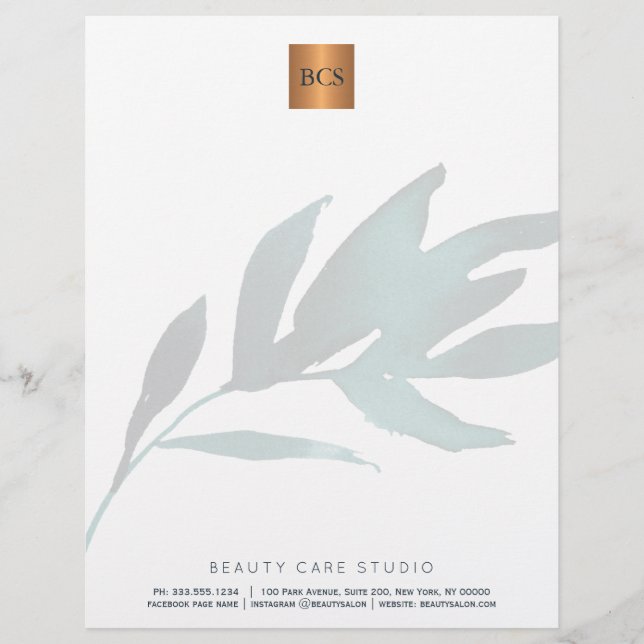 Blått löv metallisk koppar av guld monogrammad brevhuvud (Framsida)