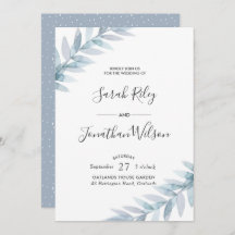 Blått Löv Winter-bröllopsinbjudan