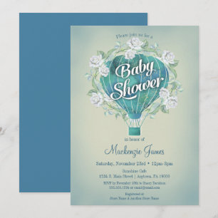 Blått Luftballong Boys Baby Shower-inbjudan Inbjudningar