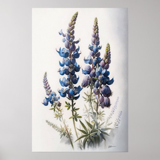 Blått Lupine Flowers Art Print Poster (Framsidan)