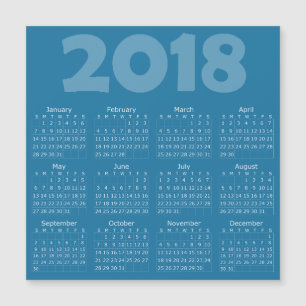 Blått magnetkort för 2018-kalenderkvadrat