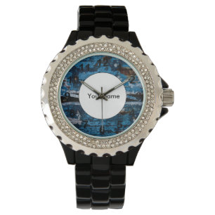 Blått målat trä armbandsur