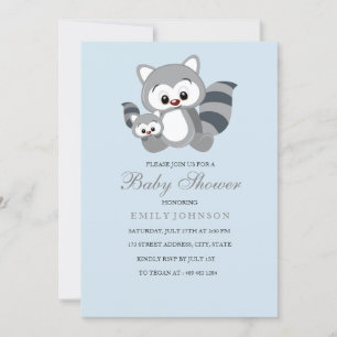Blått Mamma & Bub Racoon Boy Shower-inbjudan Inbjudningar