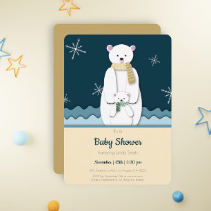 Blått Mamma och Baby Polar Bear in Cave Baby Showe Inbjudningar