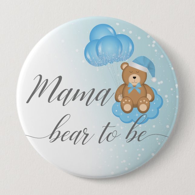 Blått Mamma som ska Sömnig Bear Boy Shower Knapp (Framsida)