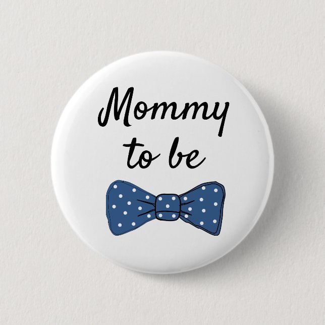 Blått Mamma som ska vara Bow Tie Baby Shower-knapp Knapp (Framsida)
