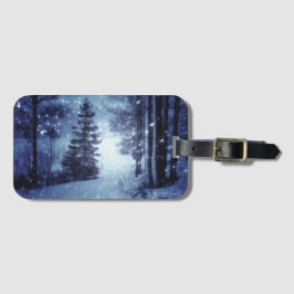 Blått månbelyst Magic Forest Winter Scene Bagagebricka