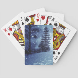 Blått månbelyst Magic Forest Winter Scene Casinokort