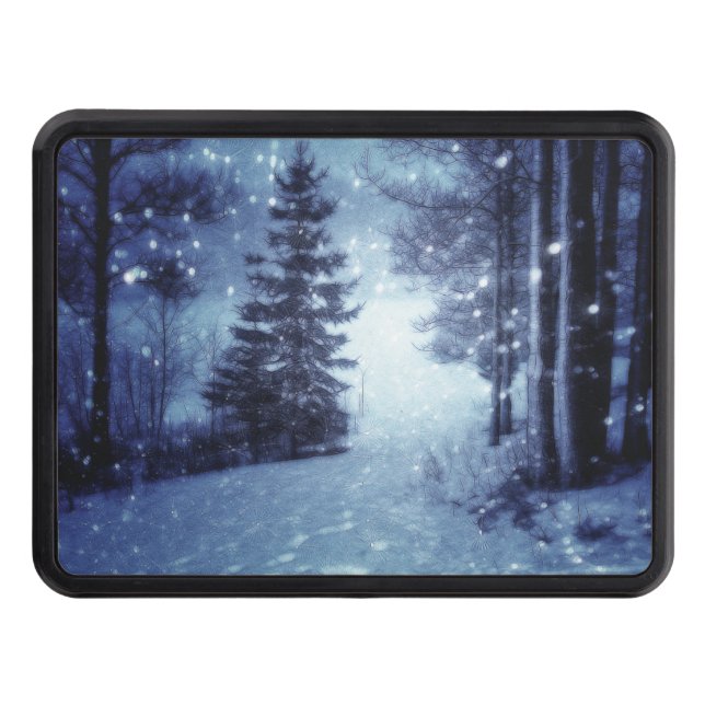 Blått månbelyst Magic Forest Winter Scene Dragkroksskydd (Framsidan)