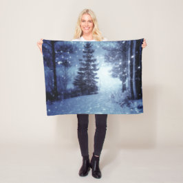 Blått månbelyst Magic Forest Winter Scene Fleecefilt