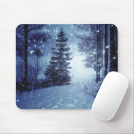 Blått månbelyst Magic Forest Winter Scene Musmatta
