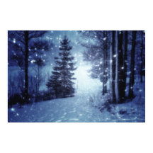 Blått månbelyst Magic Forest Winter Scene