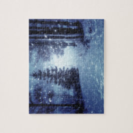 Blått månbelyst Magic Forest Winter Scene Pussel