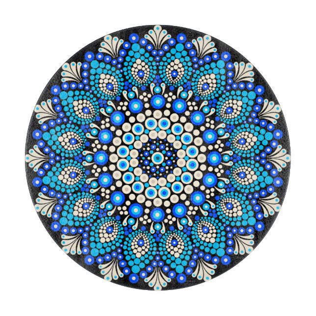 Blått Mandala Mönster Kast Kudd Boho Dekorativ  (Framsidan)