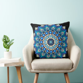 Blått Mandala Mönster Kast Kudd Boho Dekorativ Kudde